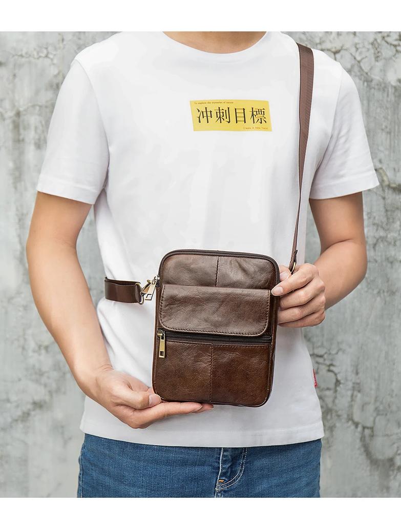 Fashion Genuine Leather Shoulder Bag for Man Small Messenger Bags Mini Travel Crossbody Bag Men Flap Bag Male