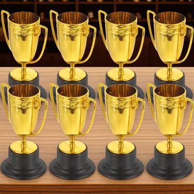 8Pcs Mini Trophy Award Set Gold Color for Competition School Rewards Party Decoration Mini Trophies Trophy Award