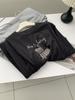Women's Plus Size Dark Grey Little Horse Print Velvet T-Shirt - Warm Brushed Base Layer for Autumn/Winter