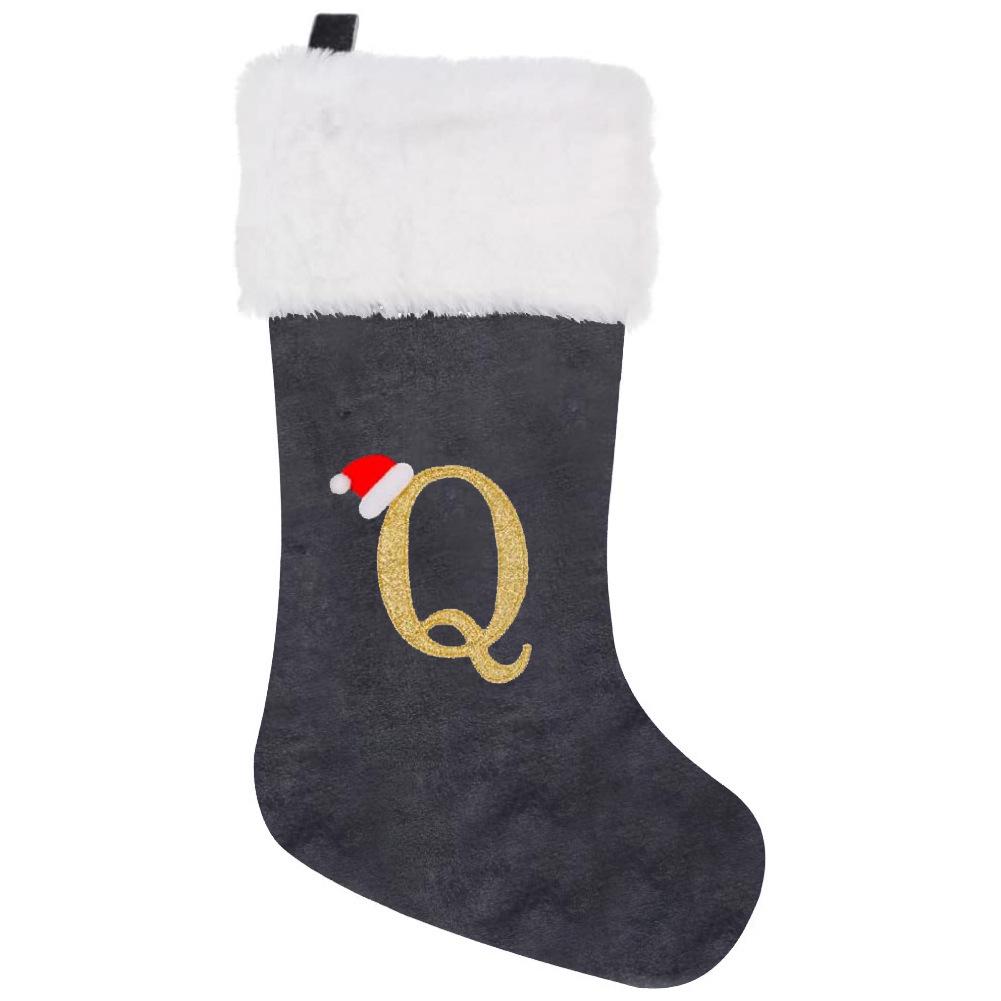 2026 Christmas Decorations: Grey Velvet Embroidery Letter Stocking Gift Bag