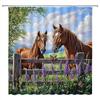 Horse Shower Curtain Western Farm Animal Horse Family Rustic Lavender Flower Tree Nature Farmhouse Country Scenery Polyester Curtains Bathroom Decor