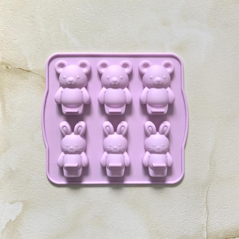 1Pc Bear Rabbit Shaped Chocolate Silicone Mold 3D Candy Pudding Biscuit Cake Baking Mold Easter Party Decoration фиолетовый