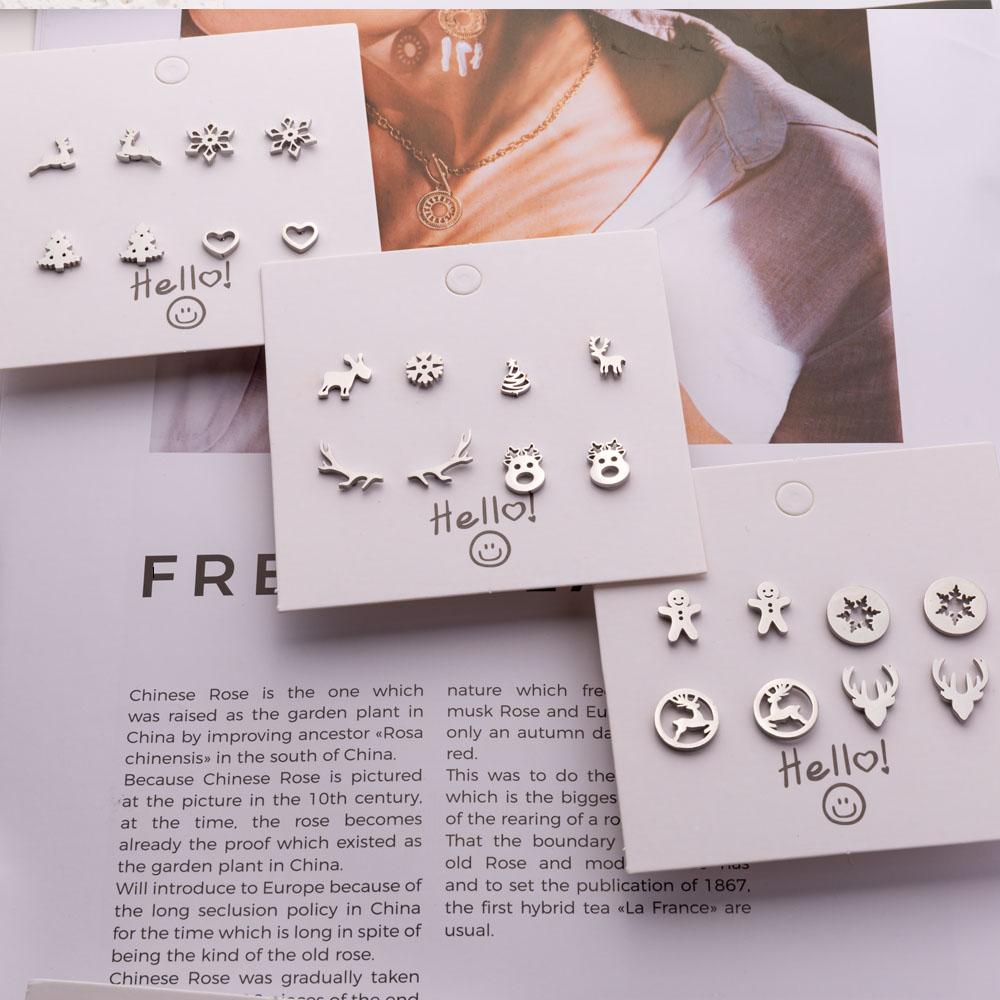 Vánoční sady náušnic pro ženy Zlatá barva Nerezová ocel Vánoční pecky Sada Los Sněhové vločky