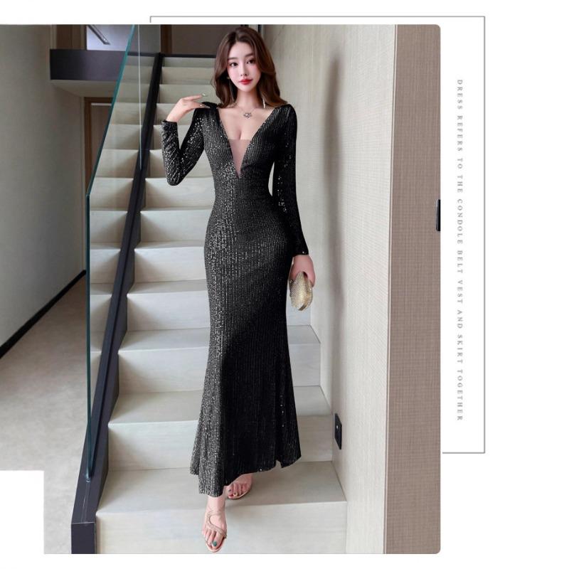 Evening Dress Hostess Temperament Senior Banquet Light Luxury Niche Art Test Sequins Performance Clothes Bar Mitzvah Dress