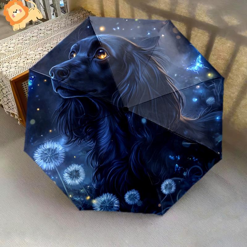 1 PC Automatic Folding Umbrella - Magical Night Dog Pattern, Portable & Foldable Design with 8 Ribs, Christmas Birthday Gifts