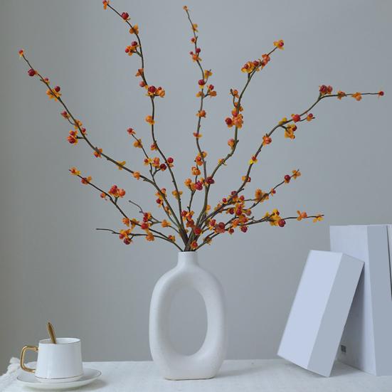 Artificial Persimmon Branch Realistic Fall Faux Twig Stem with Leaves And Persimmon Fruits for Home Office Wedding Vase Filler Table Centerpiece