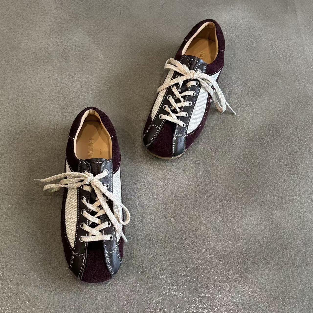 

Версия из овчины~ 2025 новые ретро повседневные цветные спортивные туфли на плоской подошве Forrest Gump с круглым носком на шнуровке немецкие тренировочные туфли женские 40 темно-фиолетового