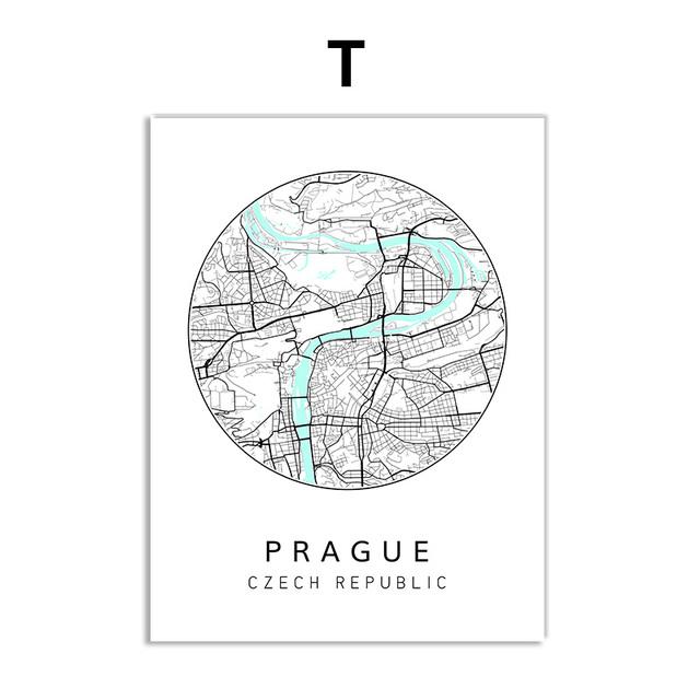 Nordisches minimalistisches Leinwandbild, Weltkarte, Poster, Bosten Landon, New York City, Wandkunst, Heimdekoration, Zitate, kein Rahmen