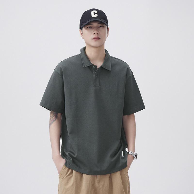 

Новая летняя японская литературная футболка модного кроя с воротником поло и свободной текстурой, 260 г 4XL