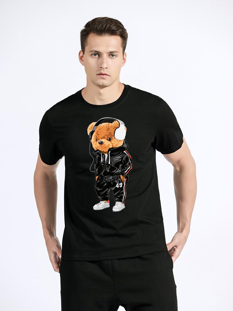 Teddy Bear Playing Badminton Tshirt Men's Clothing Tops Graphics Kawaii Shirt T Shirts For Men Cotton T-shirt Streetwear