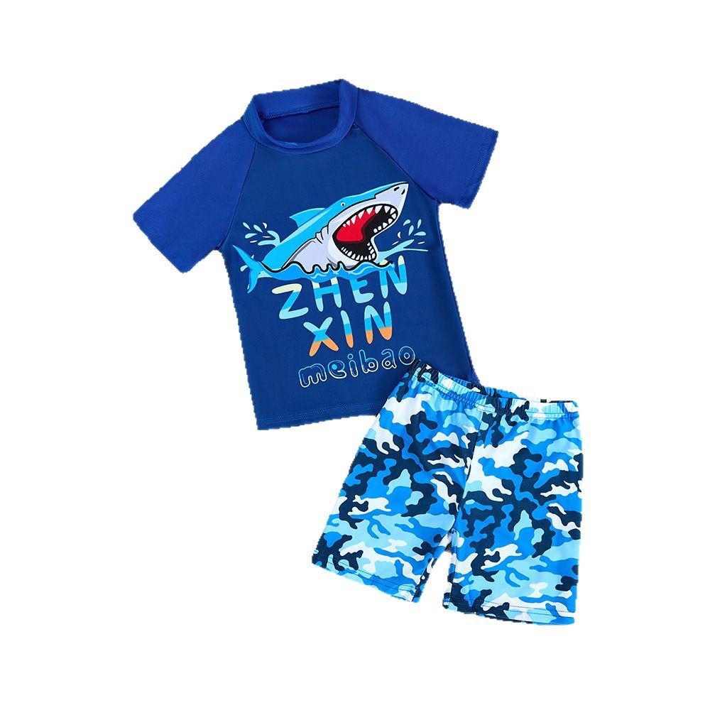 Boys' Cartoon Two-Piece Swimsuit, Summer 2025, Sun Protection, Short-Sleeve, Seaside & Hot Spring Ready