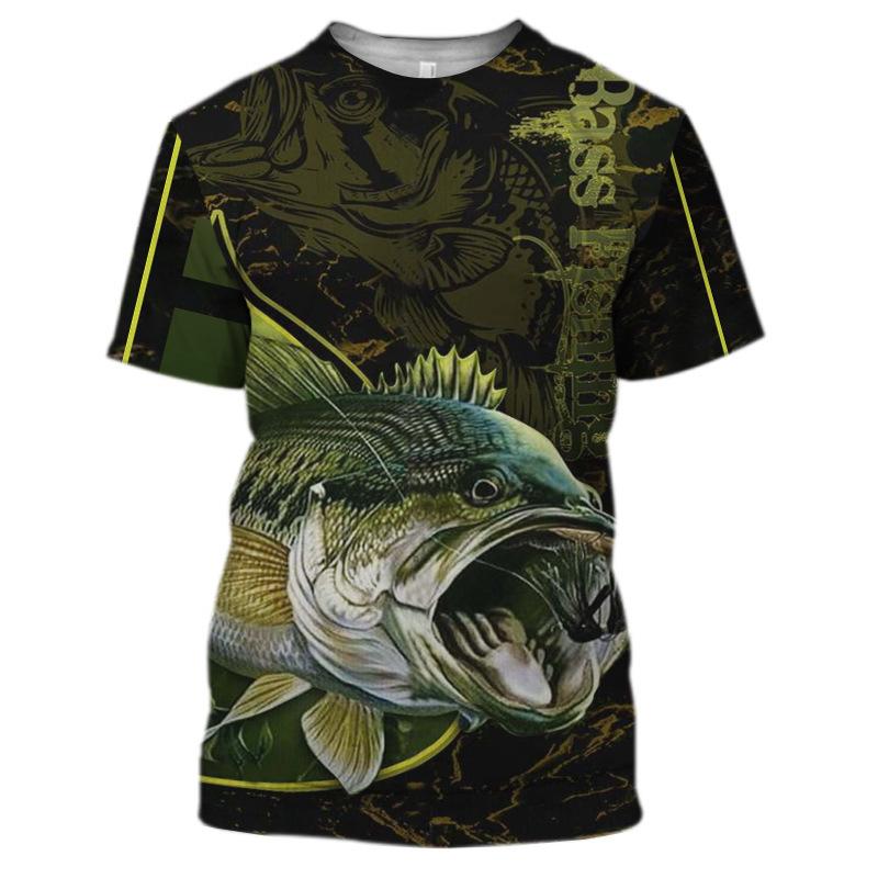 BASS Fishing Print T-shirt for Men 3D Fashion Fish Hunter Round Neck Top Men Women Casual Outdoor Short Sleeve Tees Clothing