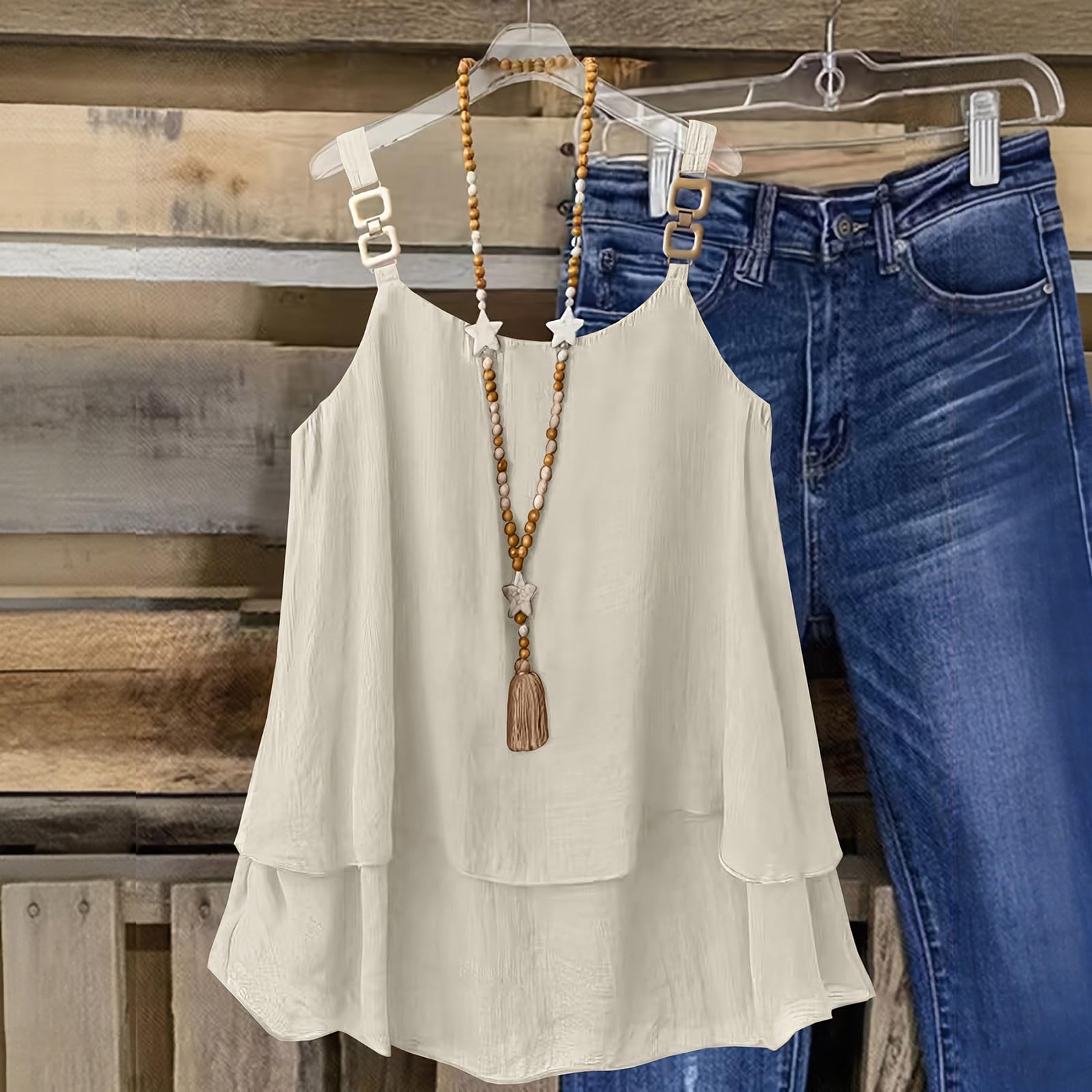 

Women Loose Sleeveless Blouses Casual Linen Tank Tops L бежевый