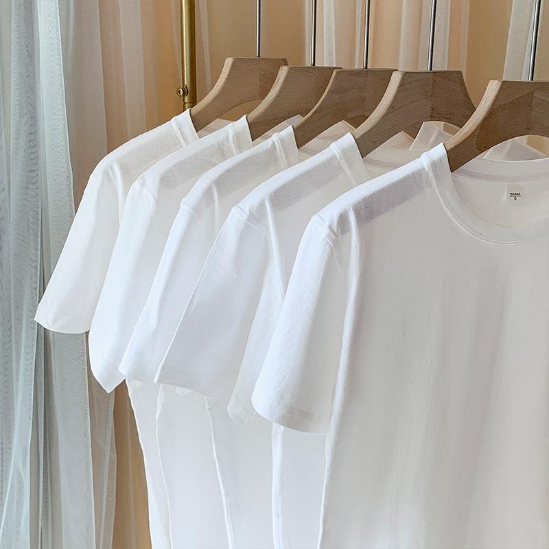Summer Short Sleeve Cotton Loose Casual T-shirt for Women Men Round Neck Solid Base Women's T Shirt Elegant Fashion Simple Office Lady Tee Tops 26051