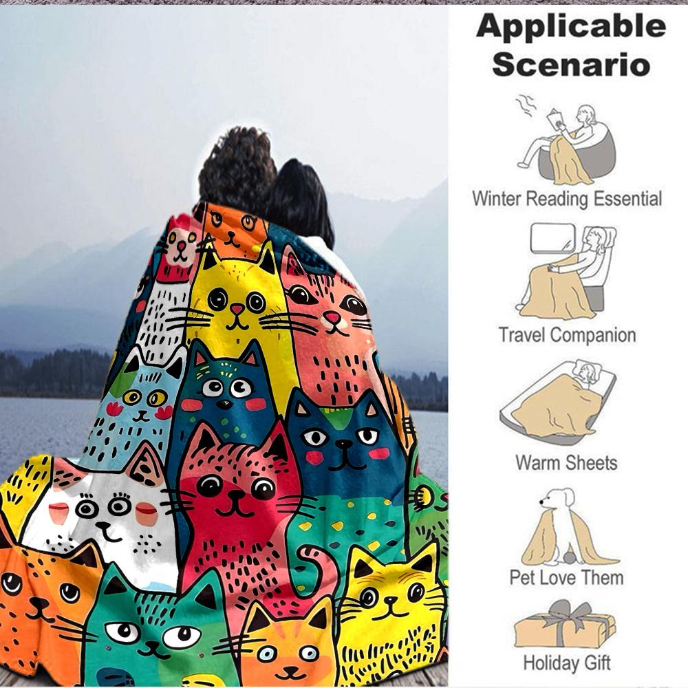 1pc Colorful Cats Blanket Warm, Cozy, And Soft, Suitable for Sofas, Beds, Cars, And Office Use.Perfect for Camping And Travel, Making It a Great Gift