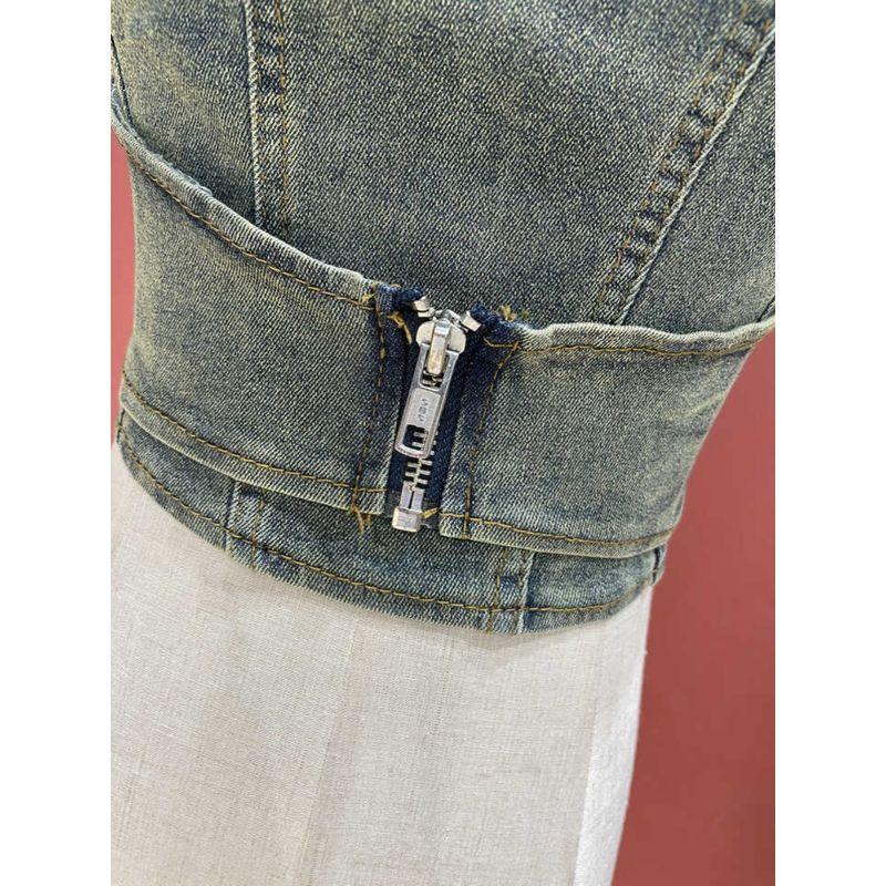 Fall 2024 New Arrival American Sexy Denim Tube Top Vest Female Stylish Cut Out Zipper Halterneck Short Tops