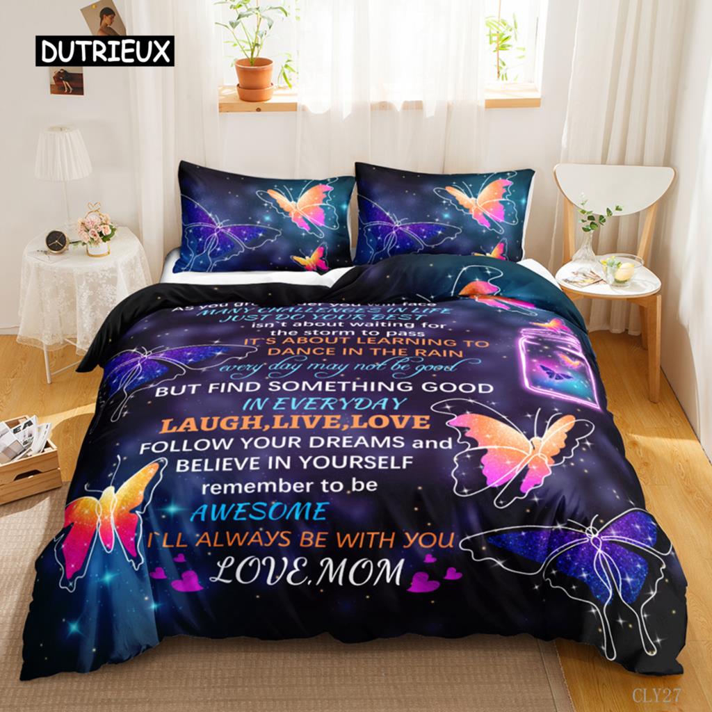 Bettbezug-Set mit Brief an den Sohn, Zitat, Spruch, bekannter Spruch, Aphorismus, Bettwäsche-Set, inspirierende Buchstaben, Polyester, Bettbezug