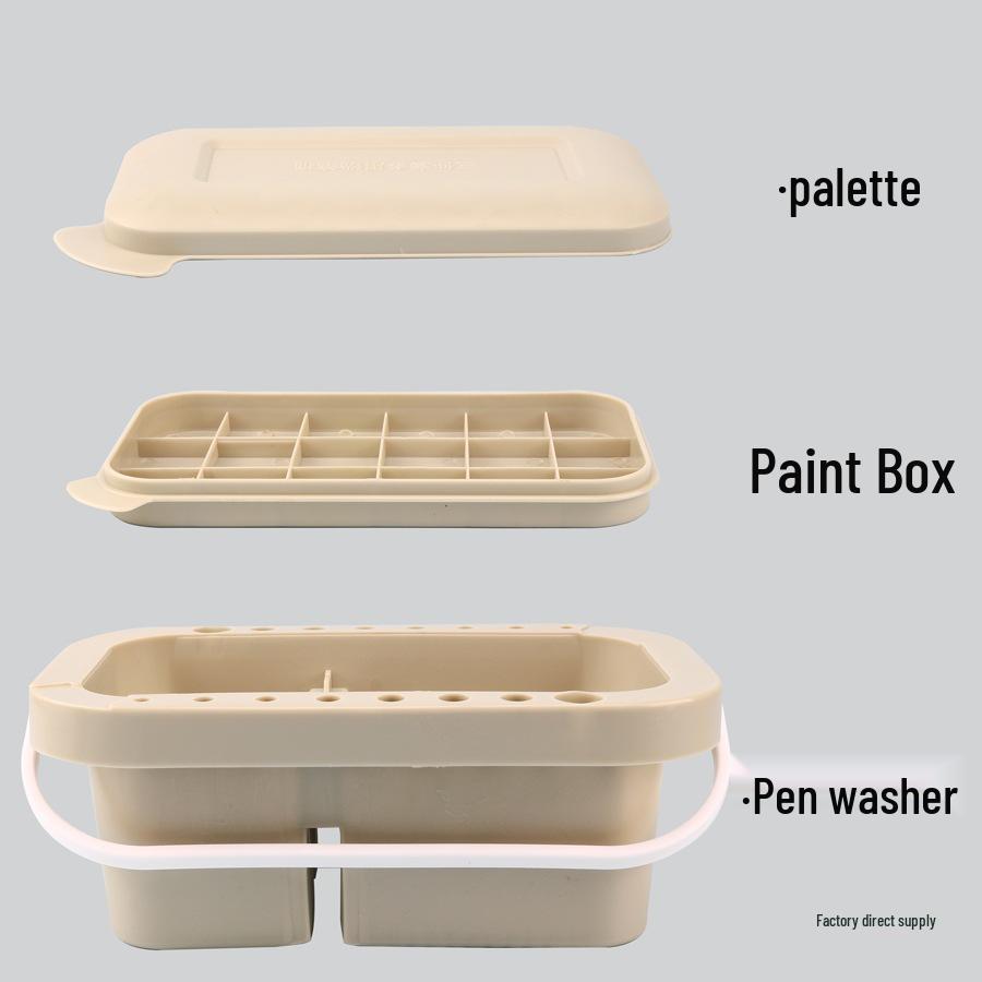Portable 3-Piece Paint Set: Multifunctional Wash Bucket, Watercolor Gouache Palette, Color Mixing Box for Art Students