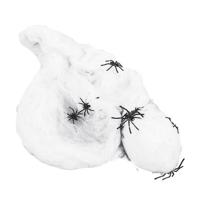 Décoration toile d'araignée Halloween - AIMOONSA - 40 fausses araignées - Extensible - Nouée à la main - Blanc