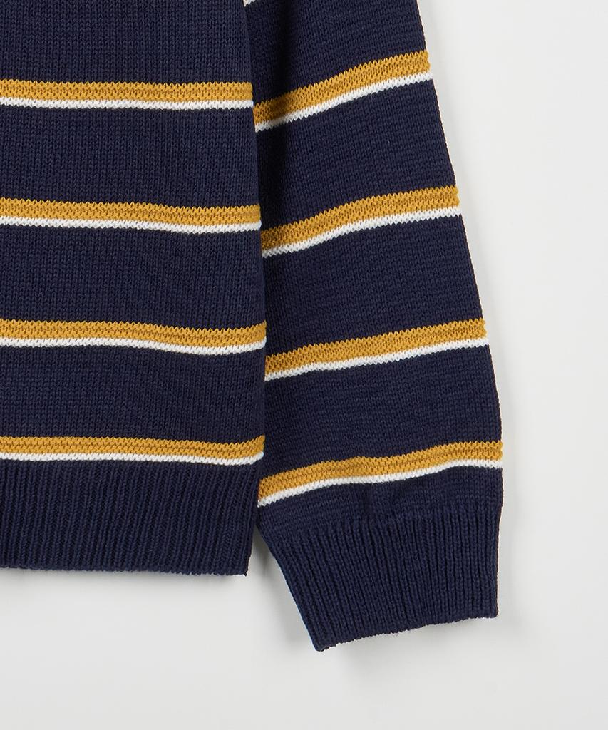 NODU Multi-Color Block Collared Stripe Knit T-Shirt [Navy]