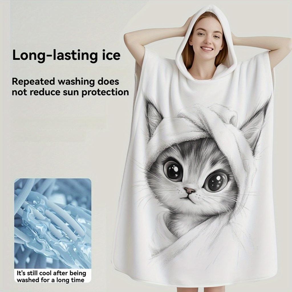 Cute Kitten Hooded Beach Towel 2D Oversized Quick Dry Sand Free Towel for Beach Pool Swimming Travel Soft Absorbent Towel Gift