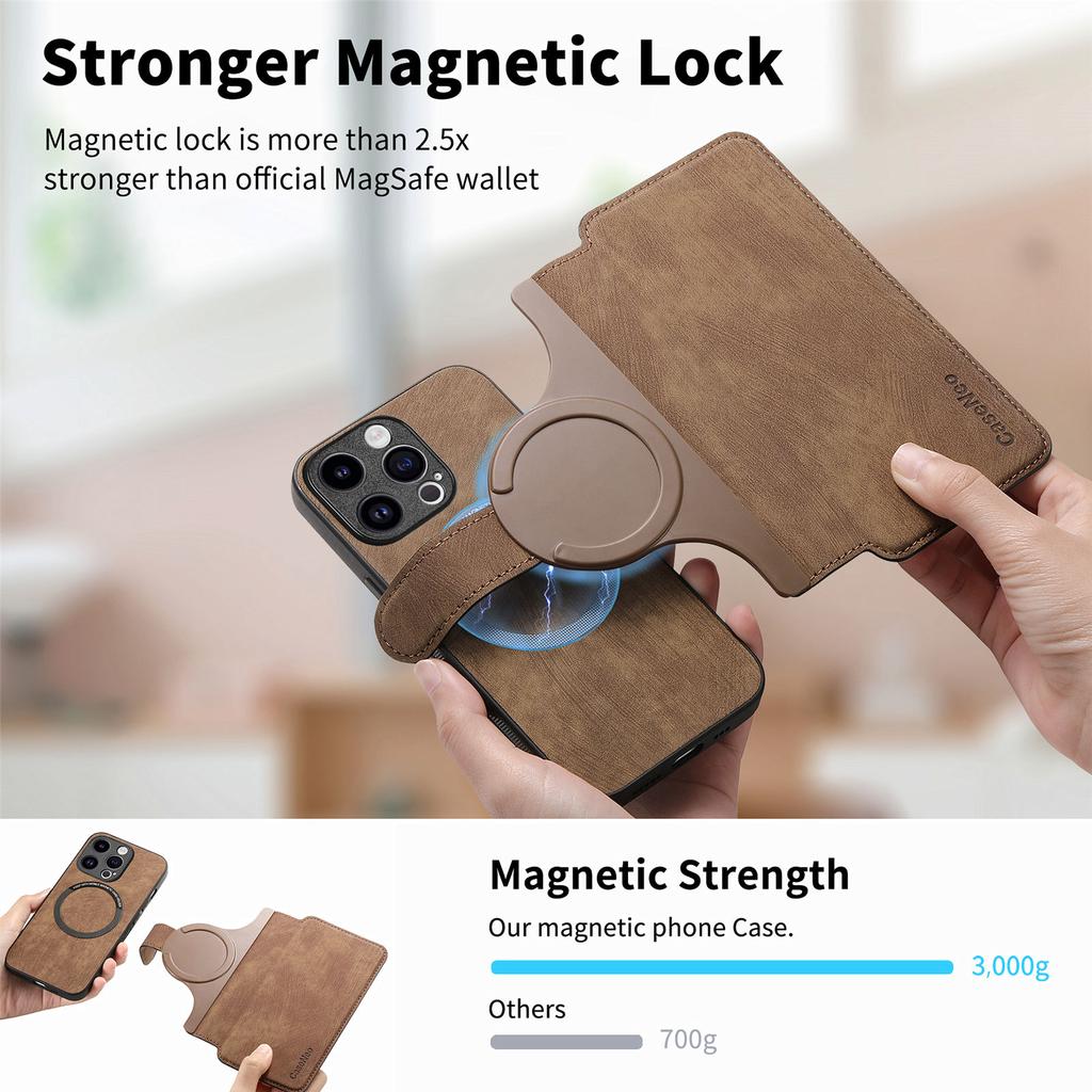 For iPhone 15 Pro Magnetic Case CASENEO Detachable Leather Phone Wallet Cover