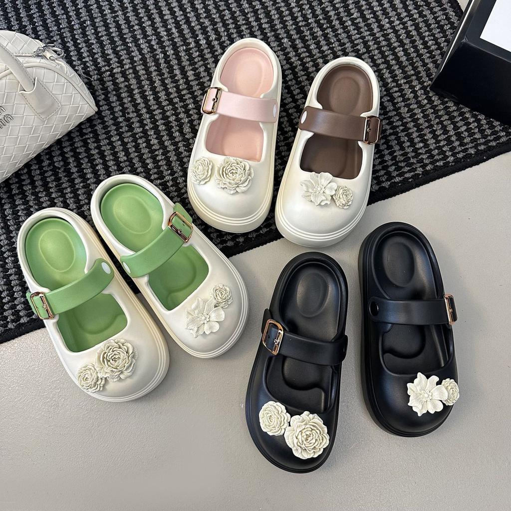 Thick-soled versatile height-increasing sandals women's 2025 summer and autumn new flower casual light-mouth buckle Mary Jane bag head slippers