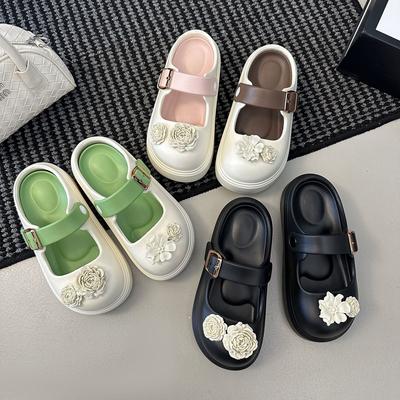 Thick-soled Versatile Height-increasing Sandals Women's 2025 Summer and Autumn New Flower Casual Light-mouth Buckle Mary Jane Bag Head Slippers