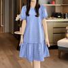 ZANZEA Women Casual Round Neck Short Sleeve Grid Print Dress