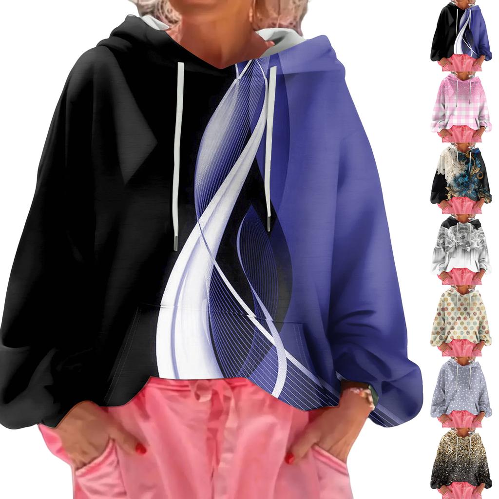 Women's Floral Print Loose Casual Long Sleeved Hooded Sweatshirt