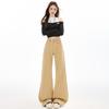 Women's High-Waist Khaki Micro-Flare Jeans - Slimming, Loose Fit, Floor-Length for Spring/Autumn.