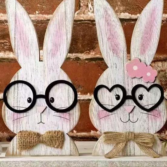 1 Set Easter Rabbit Table Sign Farmhouse Rustic Bunny Decoration Home Office Spring Easter Holiday Party Table Centerpiece Ornament