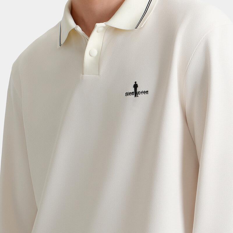 Biyinlefen Men's Plaid Texture Long Sleeve Polo Shirt