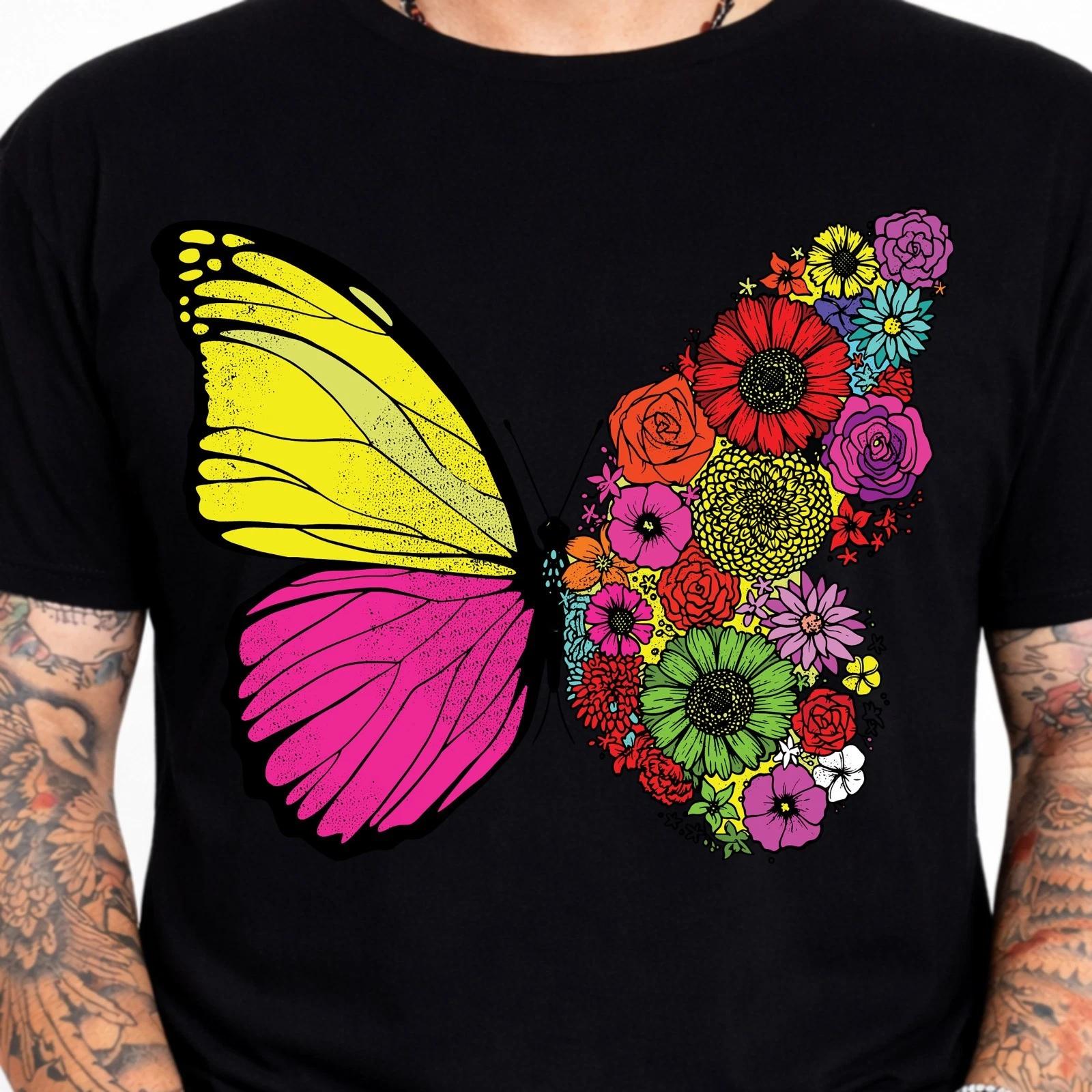 Butterfly Floral Wildflower Boho Nature Garden Sunflower Rose Graphic T-Shirt . S