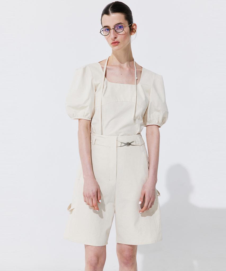 WNDERKAMMER Belted Cotton Bermuda Pants_Cream