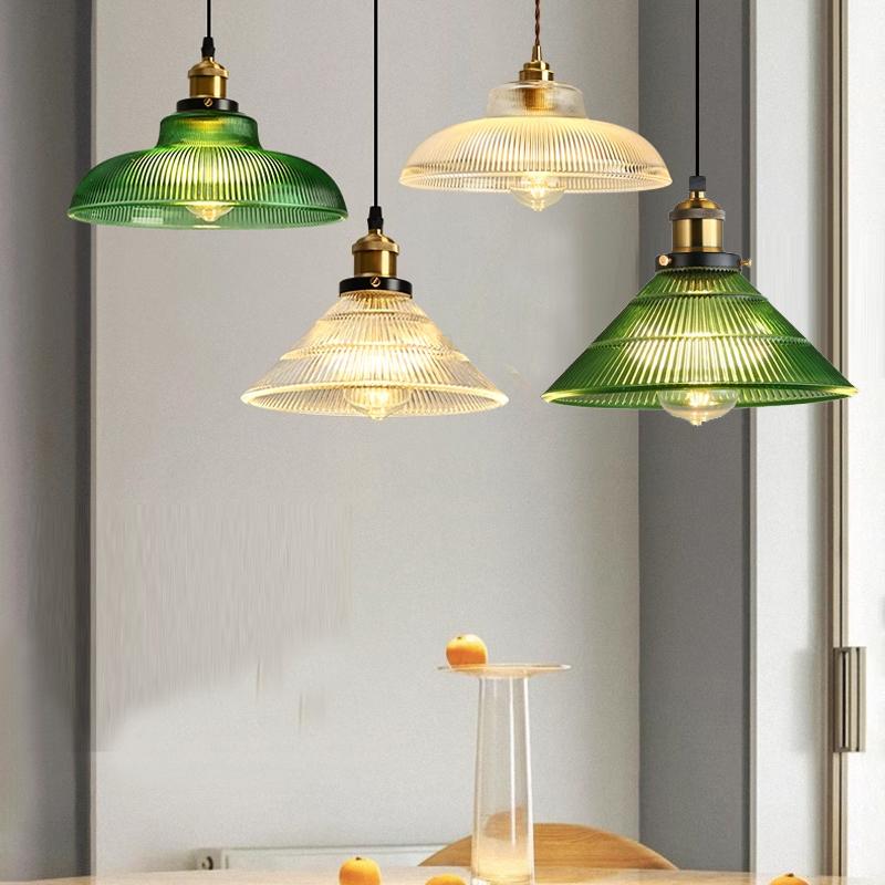 LED Vintage Glass Pendant Light Green Hanging Lamps Living Room Decor Luminaire Hall Bedroom Dining Room Chandelier Ceiling Lamp
