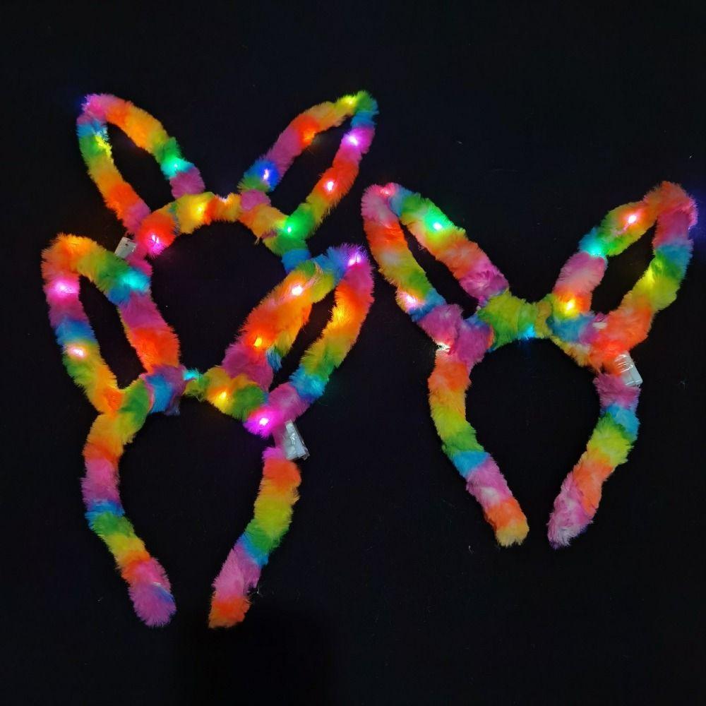 Fashion Rabbit Ears Glow Hair Band LED Lights Plush Hair Hoop Bunny Headwear  Night Club Headwear