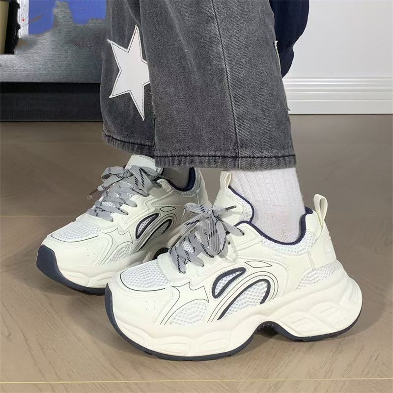 Popular breathable sports shoes women's 2025 summer new versatile retro student casual shoes thick-soled heightening dad shoes