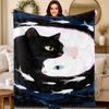 Tai Chi Cat-themed Pattern Flannel Printed Blanket Suitable for All Seasons Suitable for Living Room Office Sofa and Travel