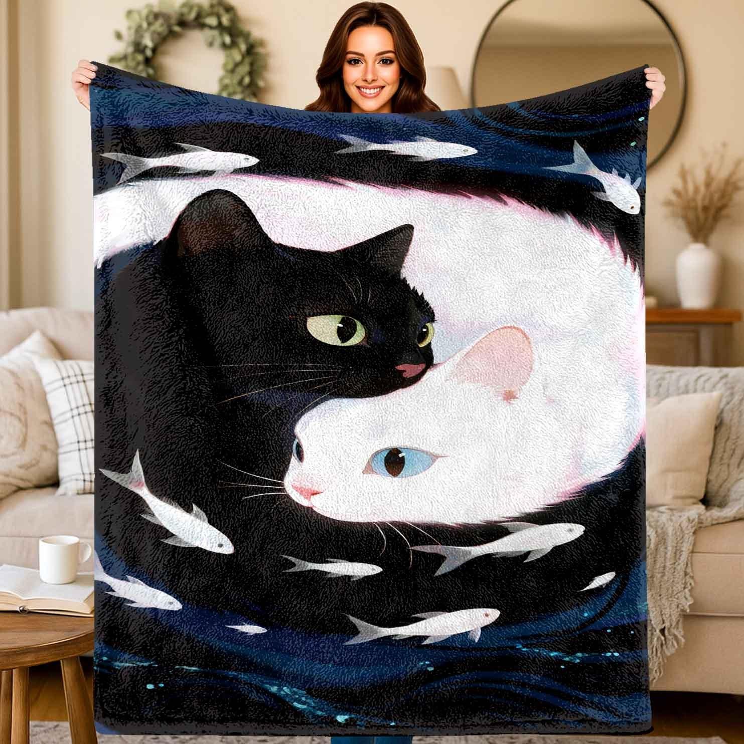 

Tai Chi Catthemed Pattern Flannel printed blanket suitable for all seasons suitable for living room office sofa and travel 75x100cm (30x40inch)