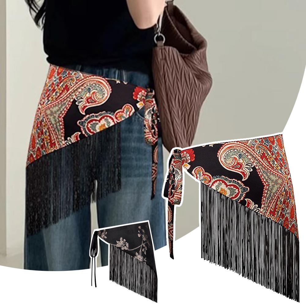 Retro Tassel Triangle Waistband Women Wide Waist Belt Embroidered Printed Corset Belt Shirt Dress Belt Coat Decor Accessories