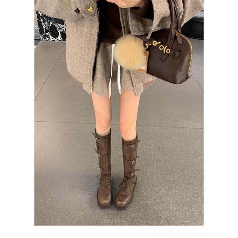 Studiolee Locomotive Fashionable Fine Belt Buckle Retro Thick Heel Medium-high Knight Boots Women's Autumn and Winter Models