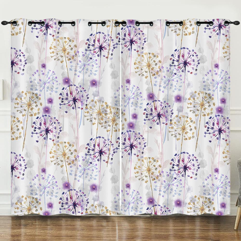 Curtains Simple Pastoral Dandelion 3D Digital Printing Blackout Curtain Punching