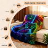 Cyberpunk Neon Gaming Controller Flannel Fleece Blanket, Digital Portal Gamer Throw, Electric Blue Matte Black Print Blanket for