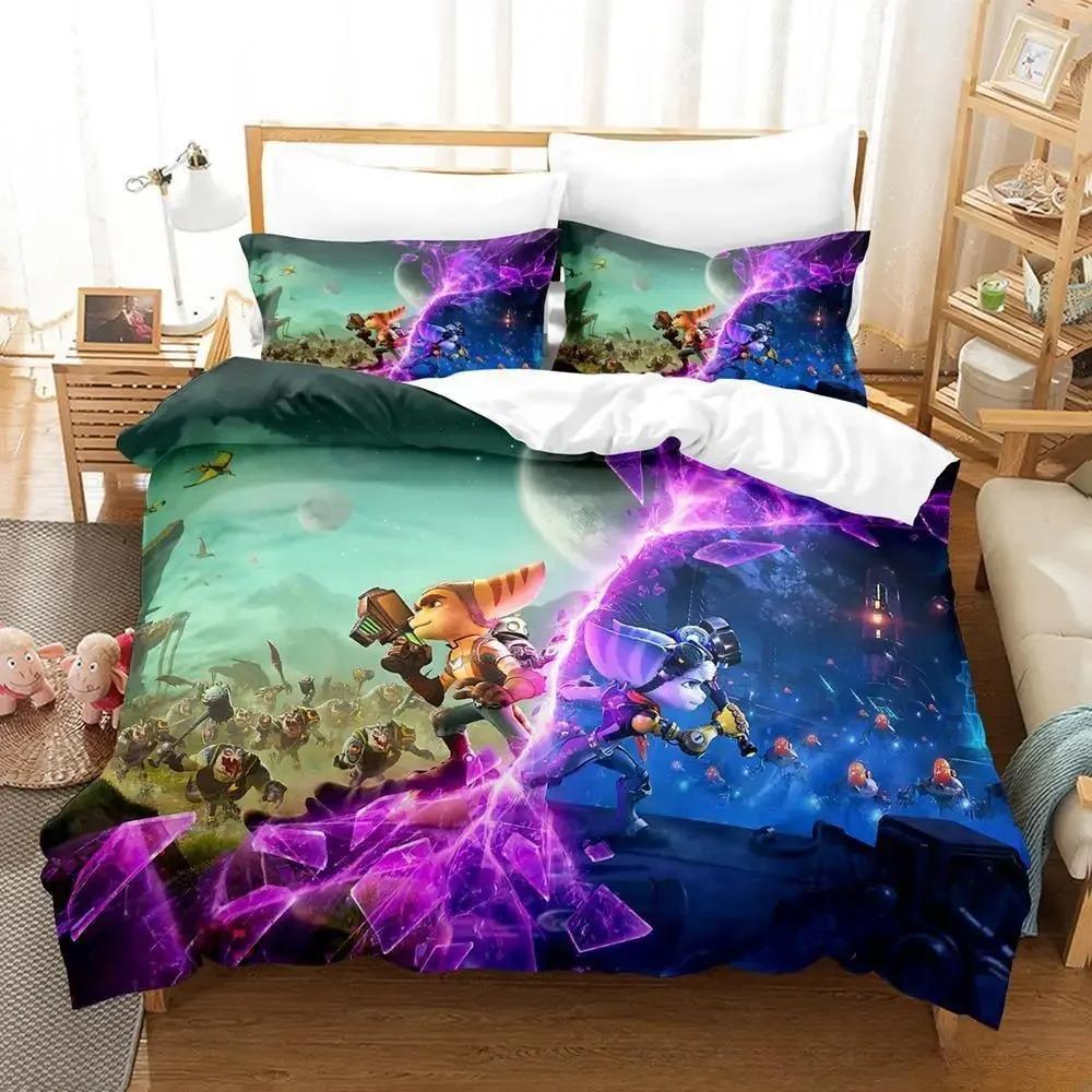 

Personelity Game Anime Ratchet Clank Rift Apart Bedding Set Cartoon three-piece set Adult Kid Bedroom Duvet cover Sets 3D Kawaii 70x133cm 2pcs