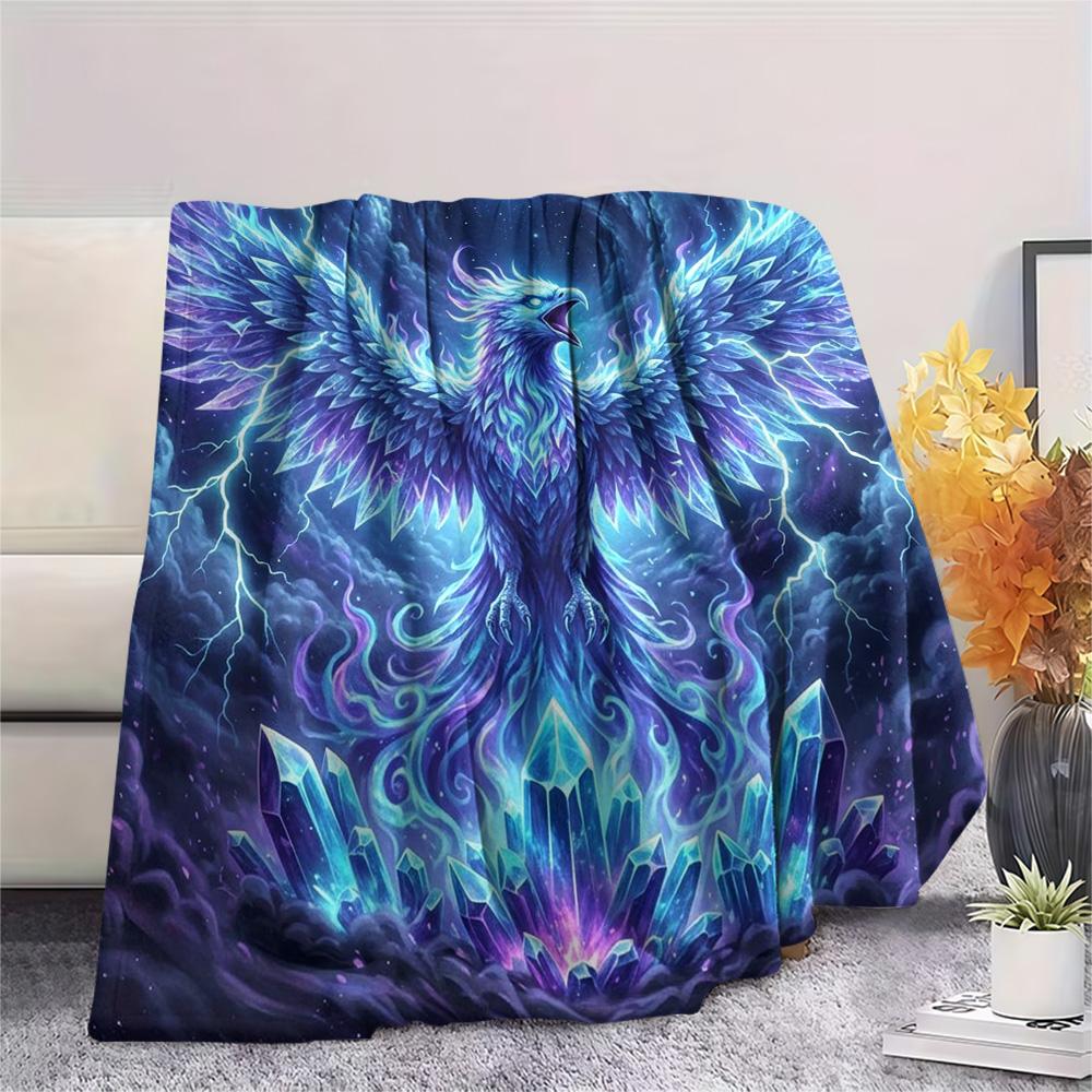 1Pc Phoenix Print Flannel Blanket, High Quality Comfortable for All Seasons, Home Decor, Warmth and Comfort, Perfect for Christmas Gifts