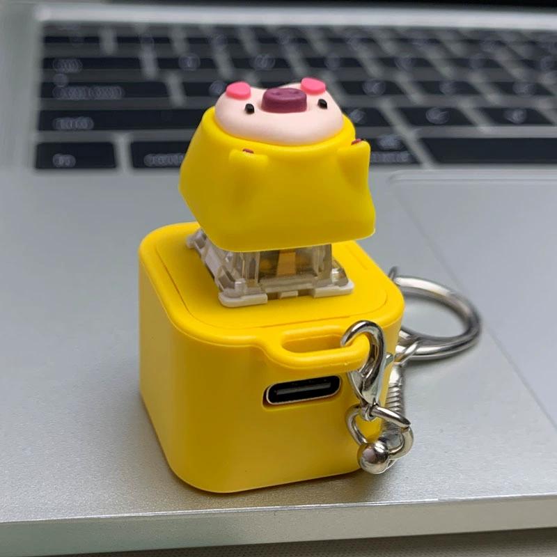 Frogs and Pig Fidgety Toy Pig Keyboard Keycap Regulator Rattle Button Sound Keychain Can Emit Light Decorative Ornament