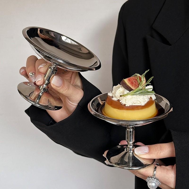 Stainless Steel Dessert Plate Cake Tray Ice Cream Cup Tall Cup High Tea Snack Pudding Fruit Dish Cute Plates Table Decoration