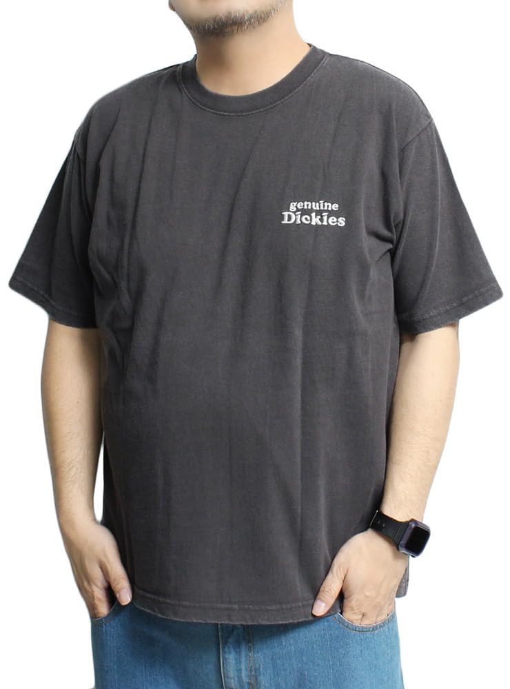GENUINE DICKIES Men's Short Sleeve T-Shirt, Powder Bleached Print, Crew Neck, Size 3L, Black (48)