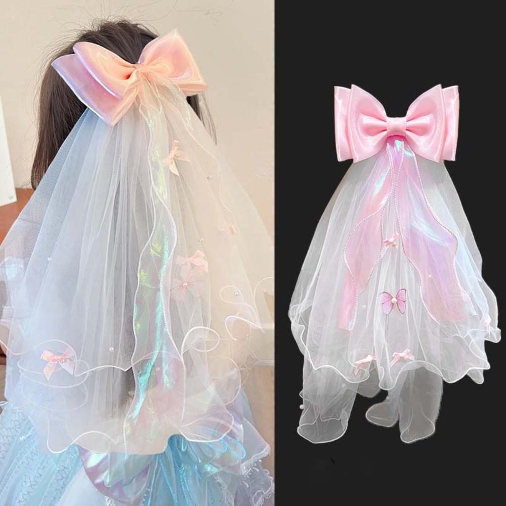 Mesh Girls Head Gauze Bow Colorful Flowing Tulle Gift Super Fairy Veil Hair Accessories